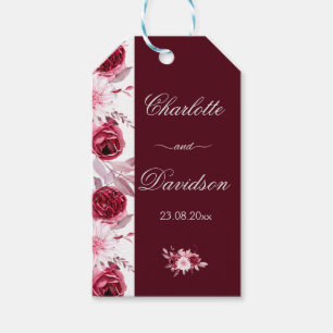 Floral Red Burgundy Blush Pink Watercolor Wedding Gift Tags