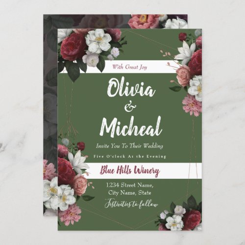 Floral Red Burgundy color theme Wedding Ceremony  Invitation