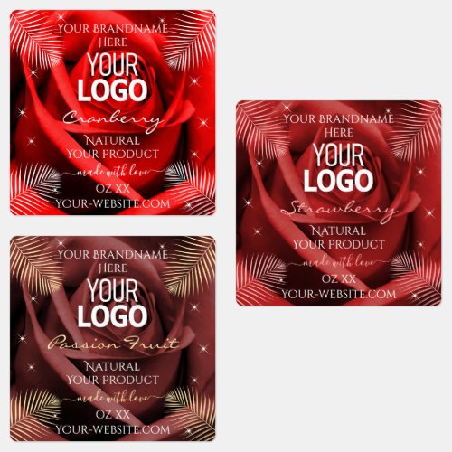 Floral Red Burgundy Product Packaging Labels Logo