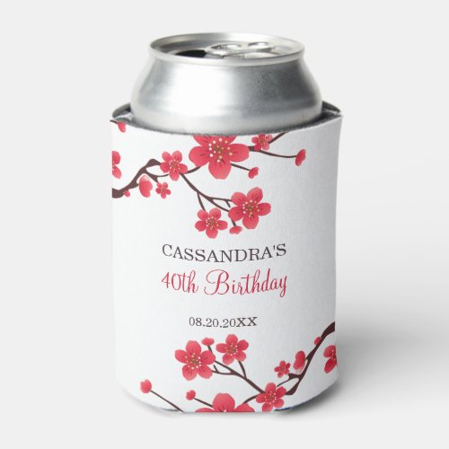 Floral Red Cherry Blossom Sakura Birthday Can Cooler