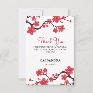 Floral Red Cherry Blossom Sakura Birthday Thank You Card