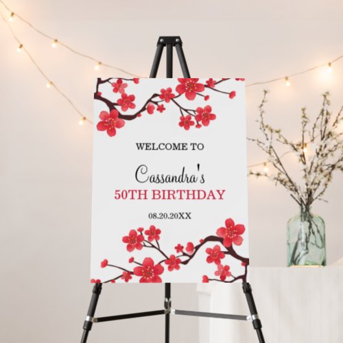 Floral Red Cherry Blossom Sakura Birthday Welcome Foam Board