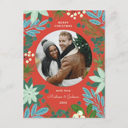 Floral red Christmas  Holiday Card