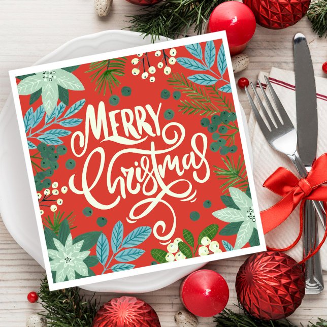 Floral red Christmas  Napkins (Floral red Christmas Napkins)