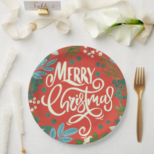 Floral red Christmas Paper Plates