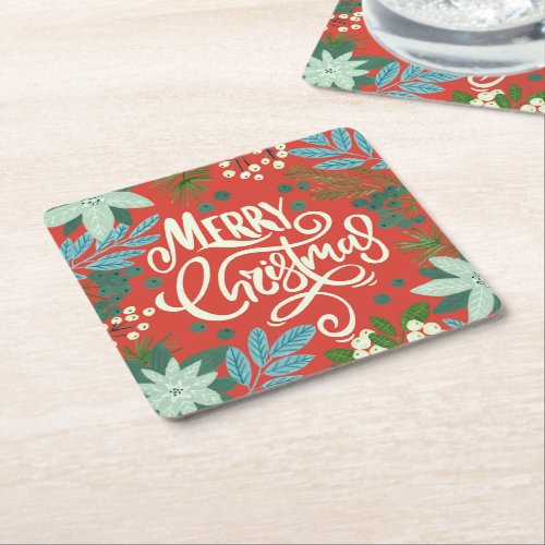 Floral red Christmas  Square Paper Coaster