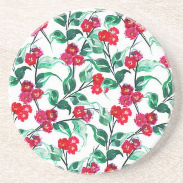 Floral Red Color Flowers Pattern-56698 Coaster (Front)