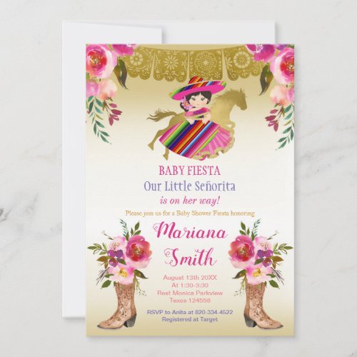 Floral Red Colorful Mexican Fiesta Baby Shower  Invitation