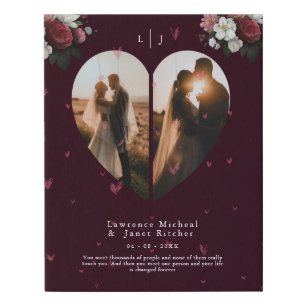 Floral Red Custom Heart shape couples photos gift Faux Canvas Print