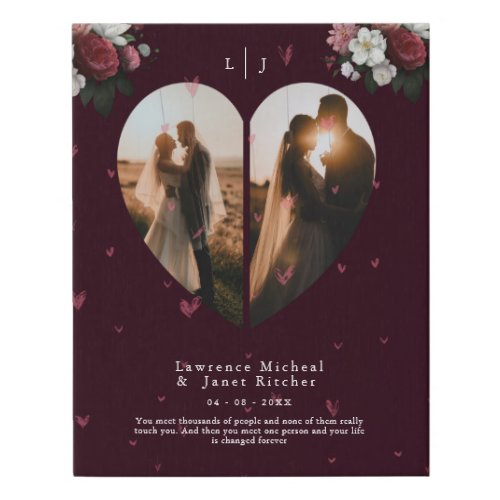 Floral Red Custom Heart shape couples photos gift Faux Canvas Print