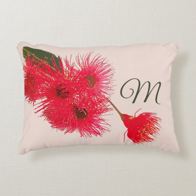 Floral Red Eucalyptus Flower Monogram Accent Pillow (Front)