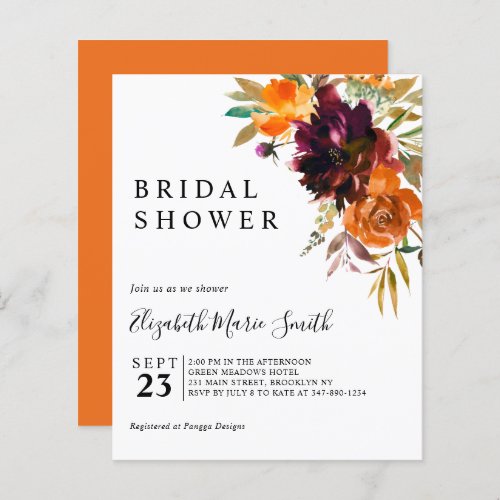 Floral Red Fall Budget Bridal Shower Invitation
