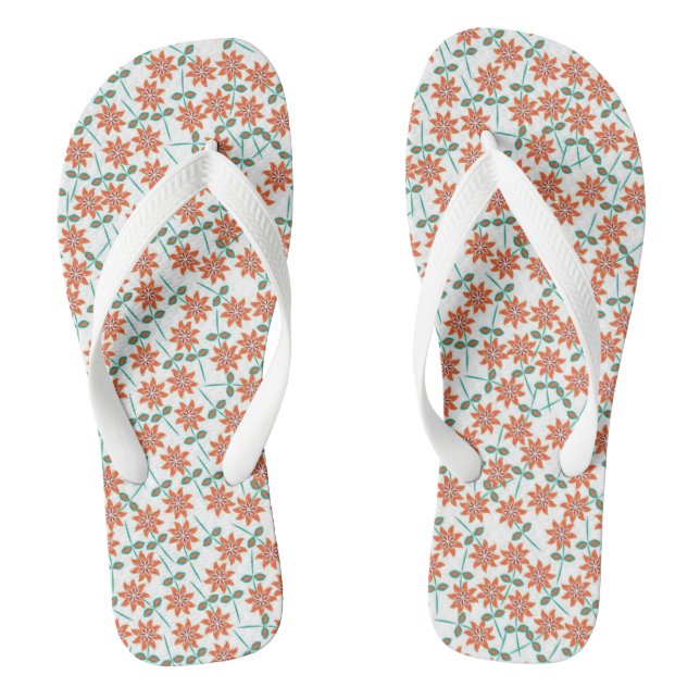 Floral Red Flowers Pattern-14200 Flip Flops (Footbed)