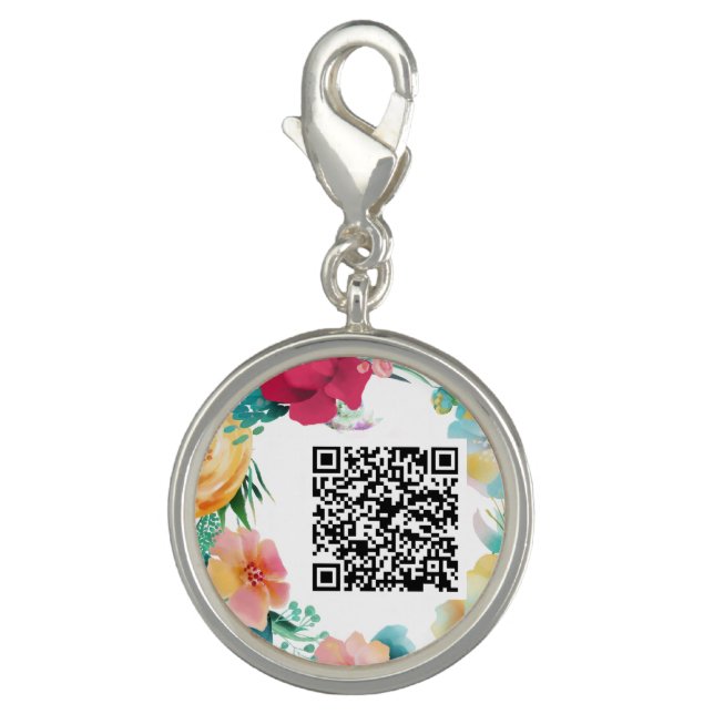 *~* Floral Red Flowers  QR code Frame Garland Charm (Front)