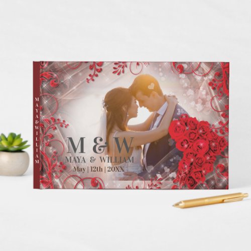 Floral Red Frame wedding  Guest Book