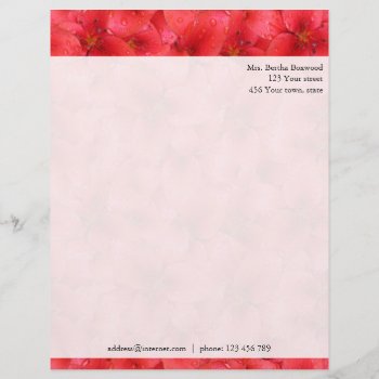 Floral Red Garden Lilies Botanical Custom Address Letterhead by KreaturFlora at Zazzle