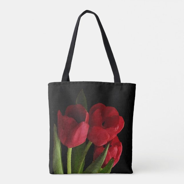 Floral Red Garden Tulip Flowers Tote Bag (Back)