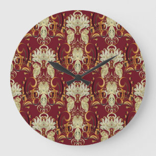 Floral red-gold, luxurious vintage pattern. large clock