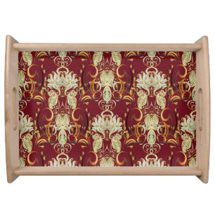 Floral red-gold, luxurious vintage pattern. serving tray