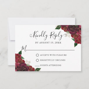 Floral Red Gold Quinceañera RSVP Card