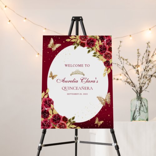 Floral Red Gold Tiara Butterfly Quinceaera Foam Board