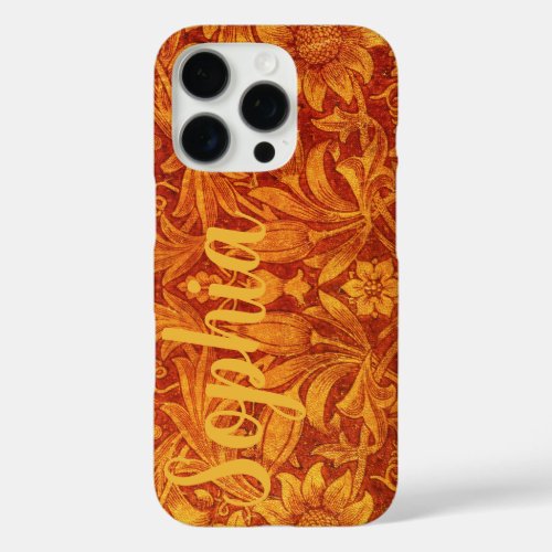 Floral Red &amp; Golden Yellow Wm Morris Add a Name iPhone 16 Pro Case