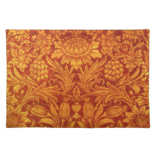 Floral Red & Golden Yellow Wm Morris Design Cloth Placemat