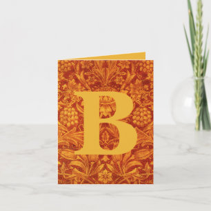 Floral Red & Golden Yellow Wm Morris with Initial Card