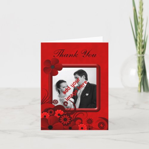 Floral Red Goth Wedding Thank You Photo Note Cards