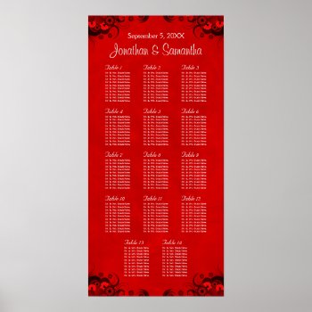 Floral Red Gothic 14 Wedding Tables Seating Charts by sunnymars at Zazzle
