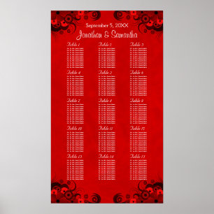Floral Red Gothic 15 Wedding Tables Seating Charts