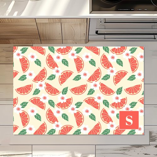 Floral Red Grapefruit Slices Personalized Kitchen Rug