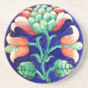 FLORAL Red Green Blue Sandstone Coaster