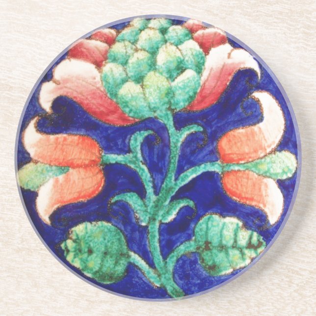 FLORAL Red Green Blue Sandstone Coaster (Front)