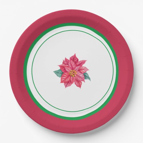 Floral Red  Green Christmas Party  Paper Plates