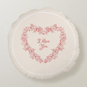 Floral Red Heart Elegant Vintage Valentines Day Round Pillow