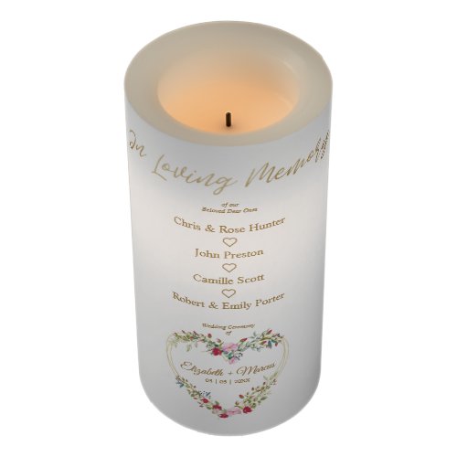Floral Red Heart In Loving Memory Wedding Table Flameless Candle
