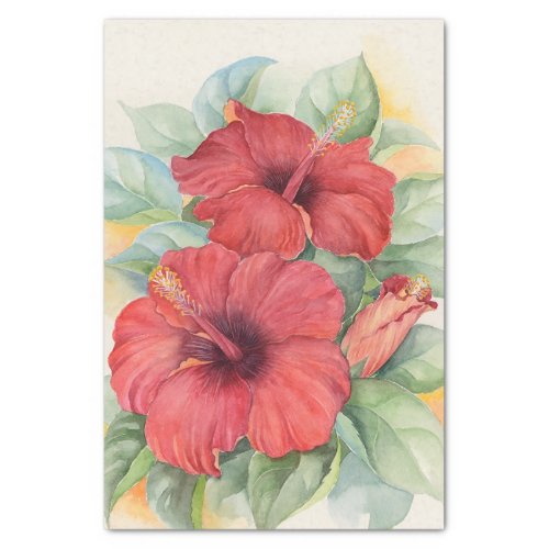 Floral Red Hibiscus Decoupage Watercolor Tissue Paper