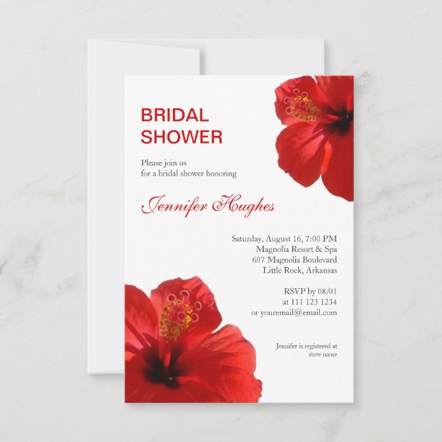 Floral Red Hibiscus Tropical Bridal Shower Invitation (Front)