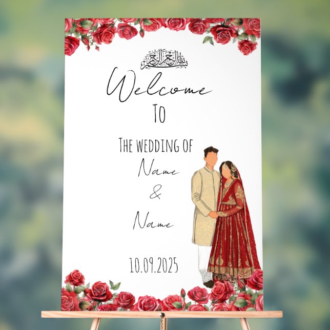 Floral red Islamic acrylic wedding sign (Neutral)
