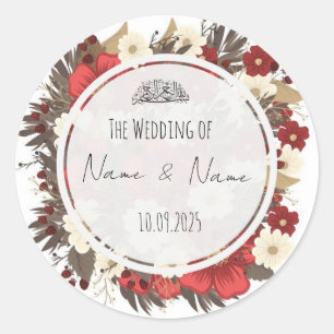 Floral red Islamic wedding favor stickers 