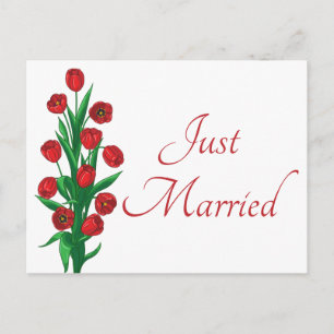 Floral Red Just Married Tulips Wedding Flowers Announcement Postcard