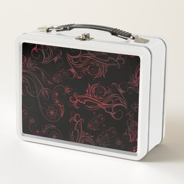 Floral Red Metal Lunch Box (Front)