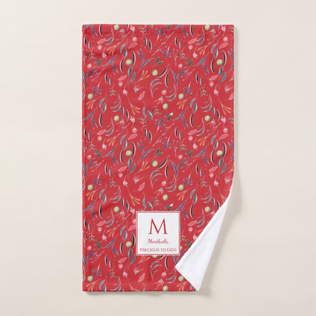 Floral RED Monogram PRECIOUS TO GOD Gym Hand Towel (Hand Towel)