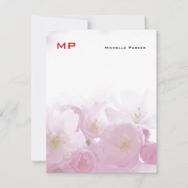 Floral Red Monogram Professional Plain Minimalist Note Card (Front)