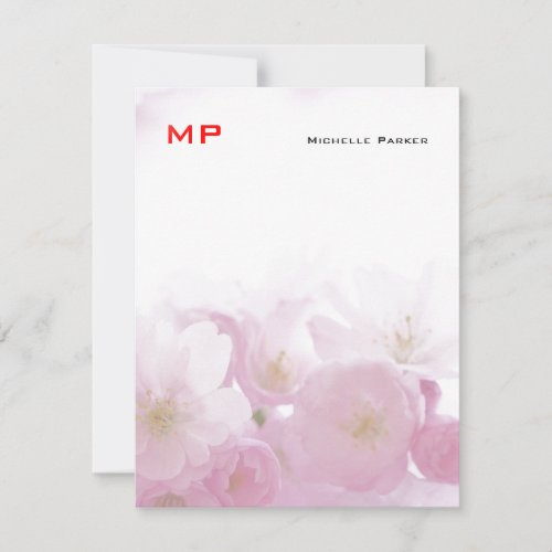 Floral Red Monogram Professional Plain Minimalist Note Card