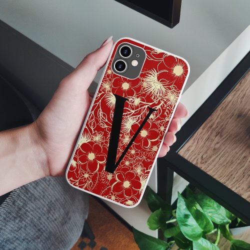 Floral Red Monogram iPhone 15 Pro Max Case