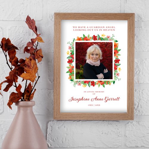 Floral Red  Orange Shades Poster Photo Memorial