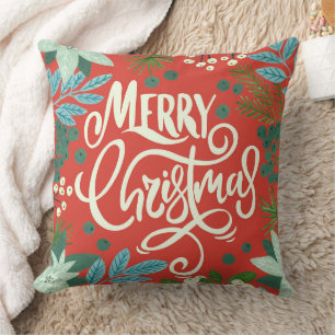 Floral red Our First Christmas photo Throw Pillow