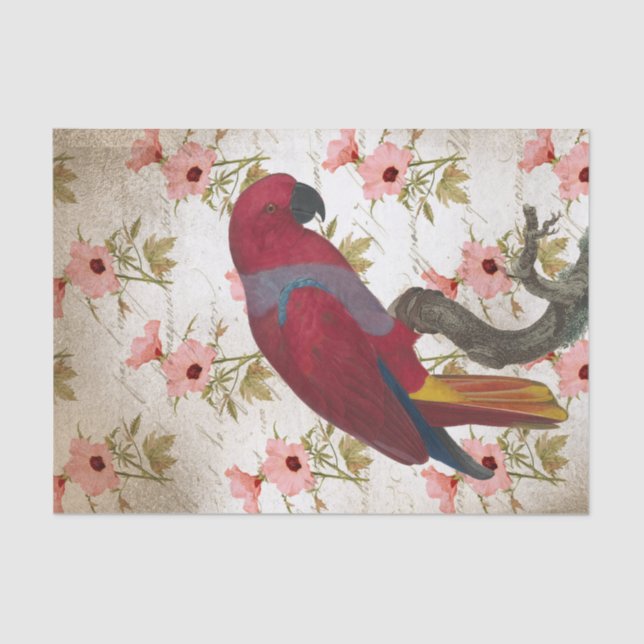 Floral Red Parrot Tissue Paper (Front)